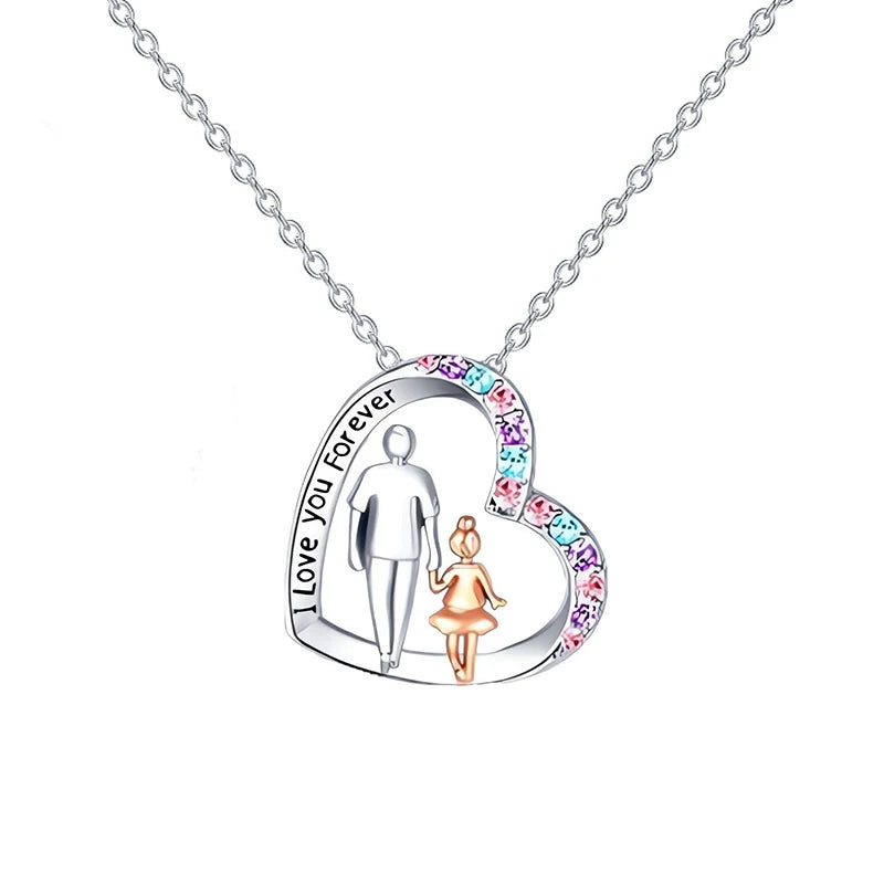 Girls' Crystal Heart Dad and Daughter Pendant Necklace XL781