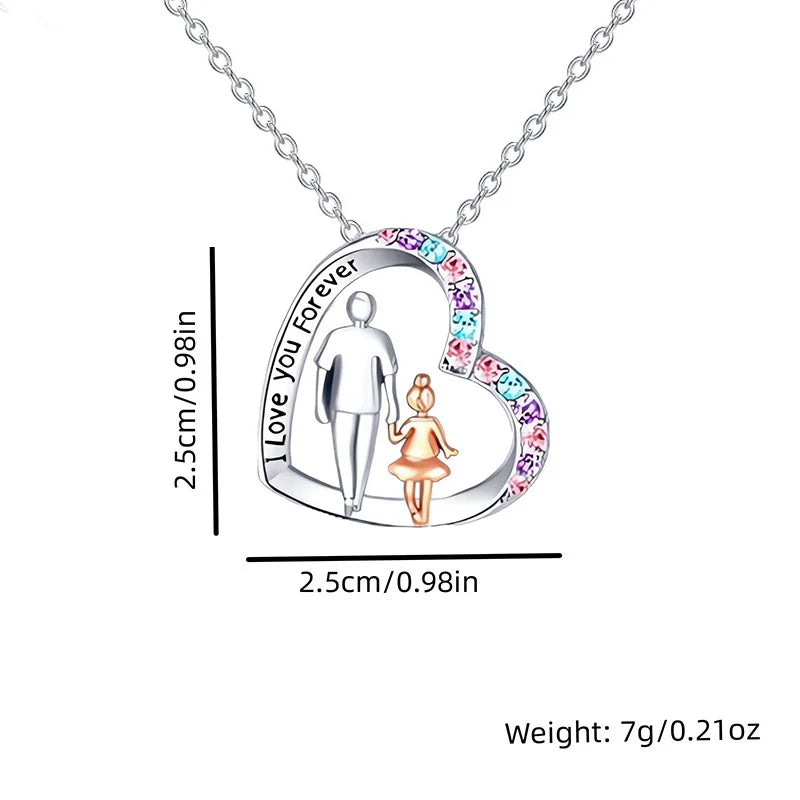 Girls' Crystal Heart Dad and Daughter Pendant Necklace XL781