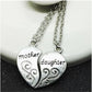 Mother Daughter Heart Pendant Necklace Set 2 Pieces Antique Silver Plated