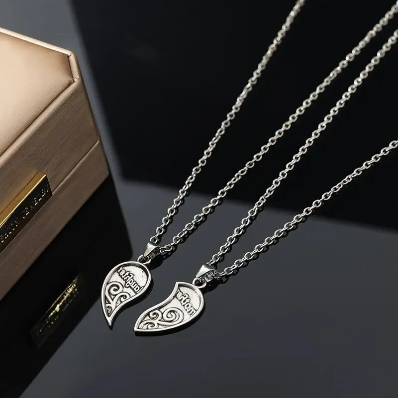 Mother Daughter Heart Pendant Necklace Set 2 Pieces Antique Silver Plated