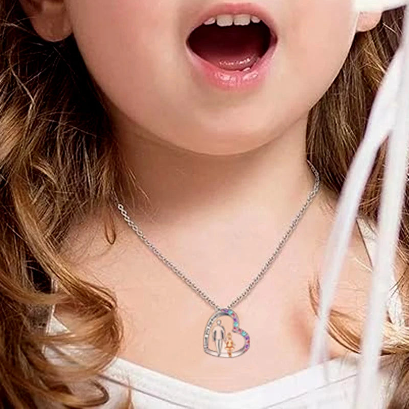 Girls' Crystal Heart Dad and Daughter Pendant Necklace XL781