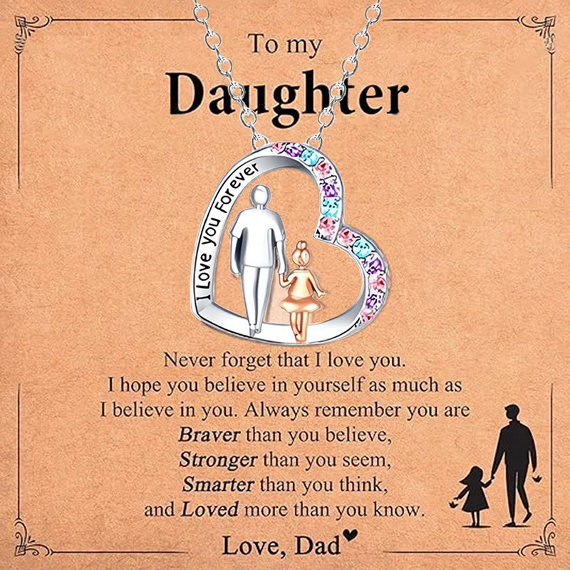 Girls' Crystal Heart Dad and Daughter Pendant Necklace XL781