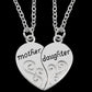 Mother Daughter Heart Pendant Necklace Set 2 Pieces Antique Silver Plated