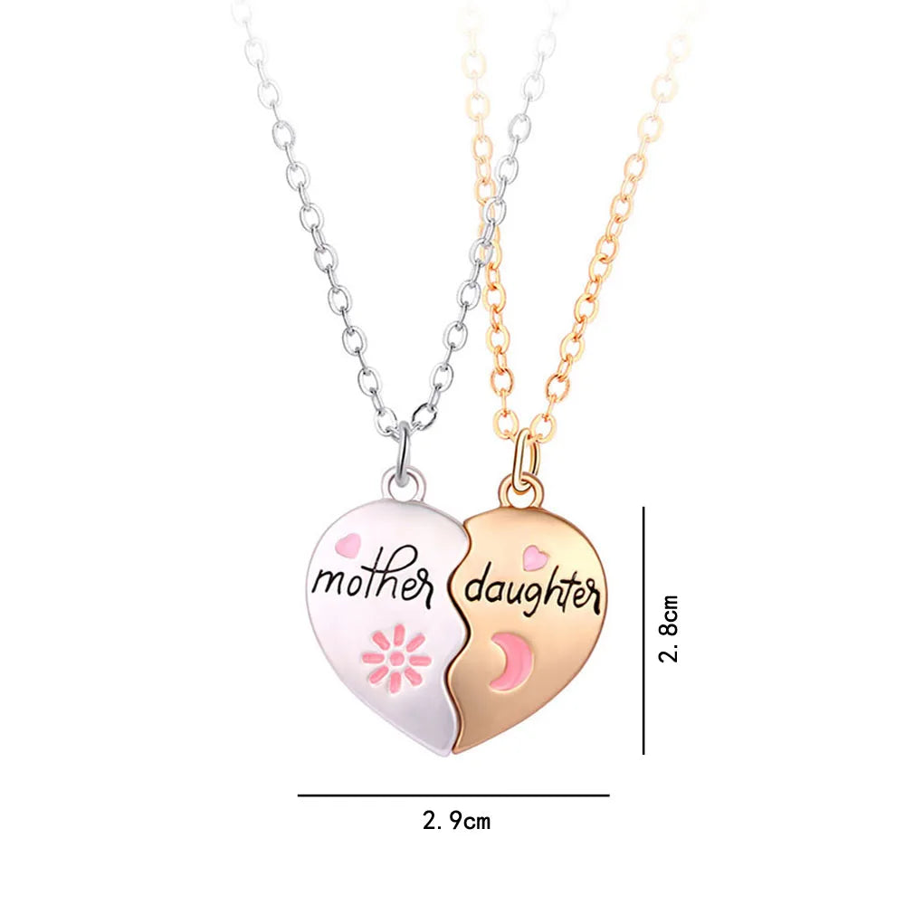 Heart-Shaped Mother and Child Pendant Necklace Set 2-Piece