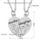 Mother Daughter Heart Pendant Necklace Set 2 Pieces Antique Silver Plated