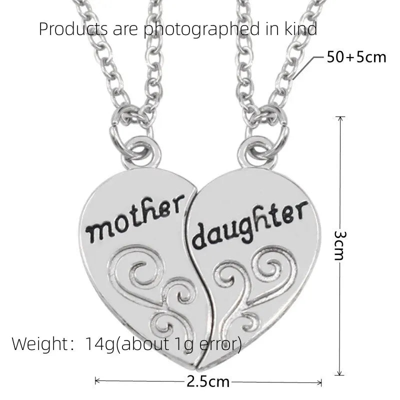 Mother Daughter Heart Pendant Necklace Set 2 Pieces Antique Silver Plated