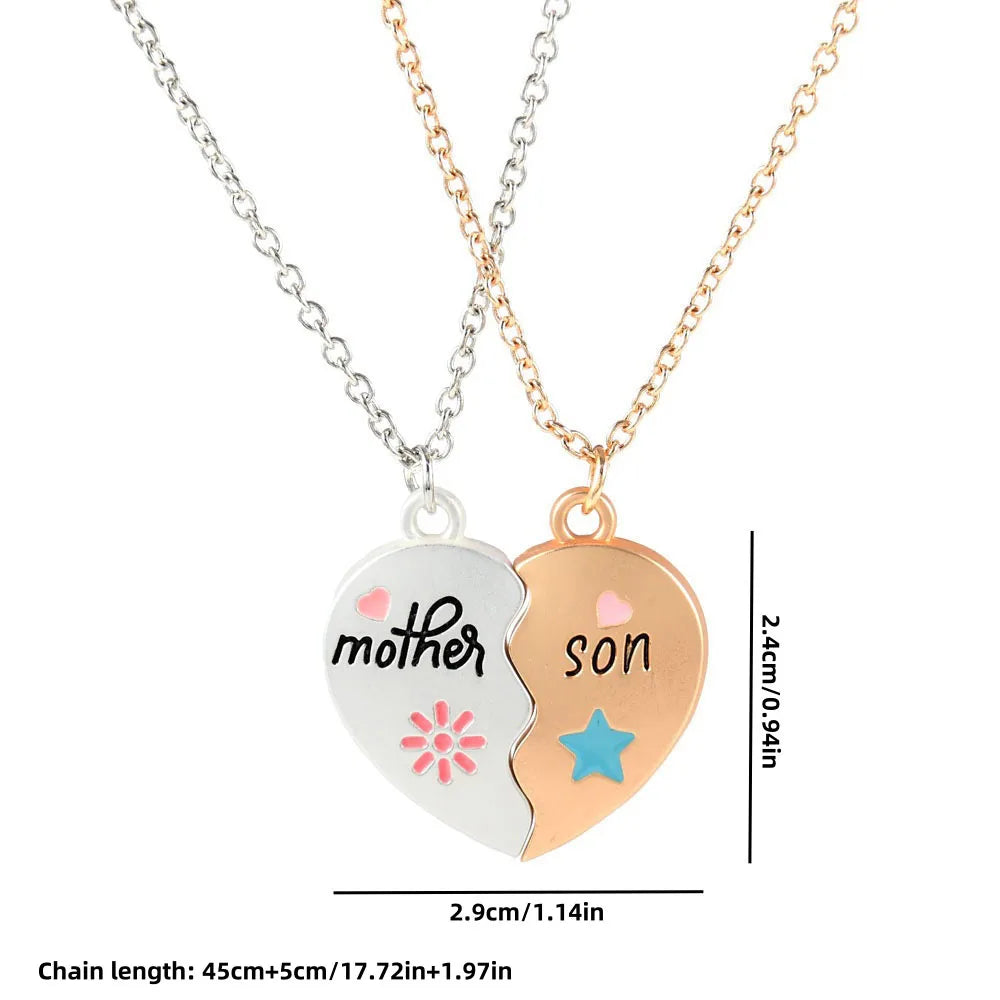 Heart-Shaped Mother and Child Pendant Necklace Set 2-Piece