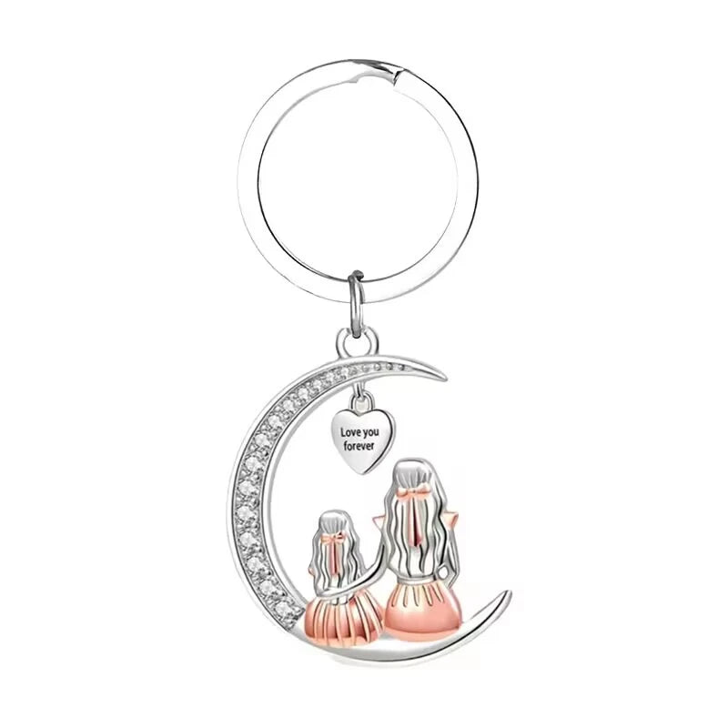 Mom Daughter Moon Heart Pendant Necklace