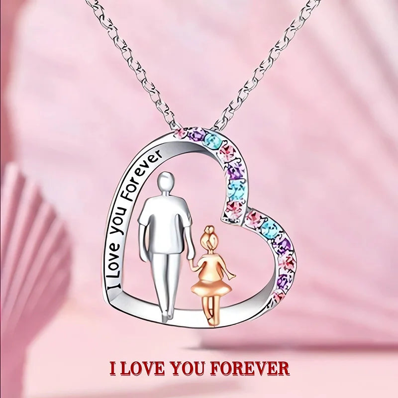 Girls' Crystal Heart Dad and Daughter Pendant Necklace XL781