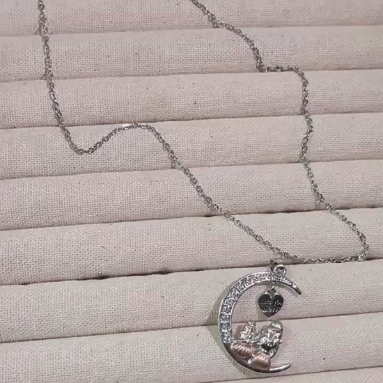 Mom Daughter Moon Heart Pendant Necklace