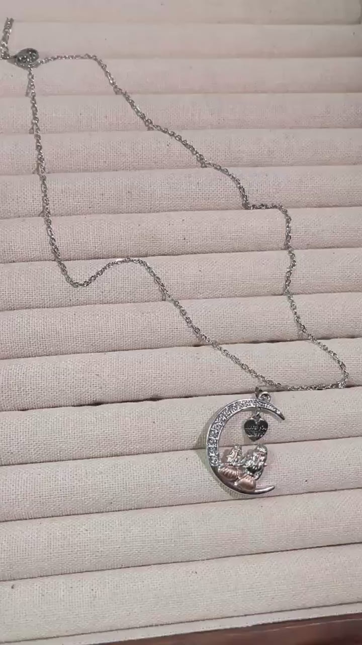 Mom Daughter Moon Heart Pendant Necklace
