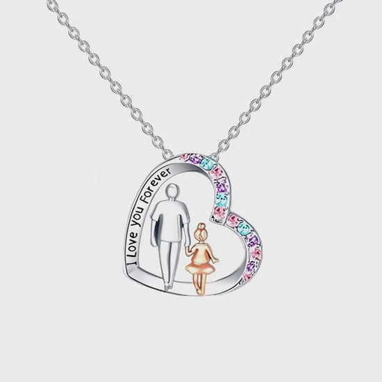 Girls' Crystal Heart Dad and Daughter Pendant Necklace XL781